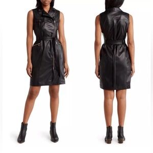 Calvin Klein Faux Leather Moto Dress / Size 4 / NWT